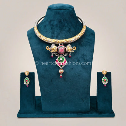 Pure Silver Dual-Tone Gajraj Choker Set – Hallmarked Heritage Design