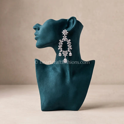 Celestia Diamond Look Platinum Zircon Floral Danglers