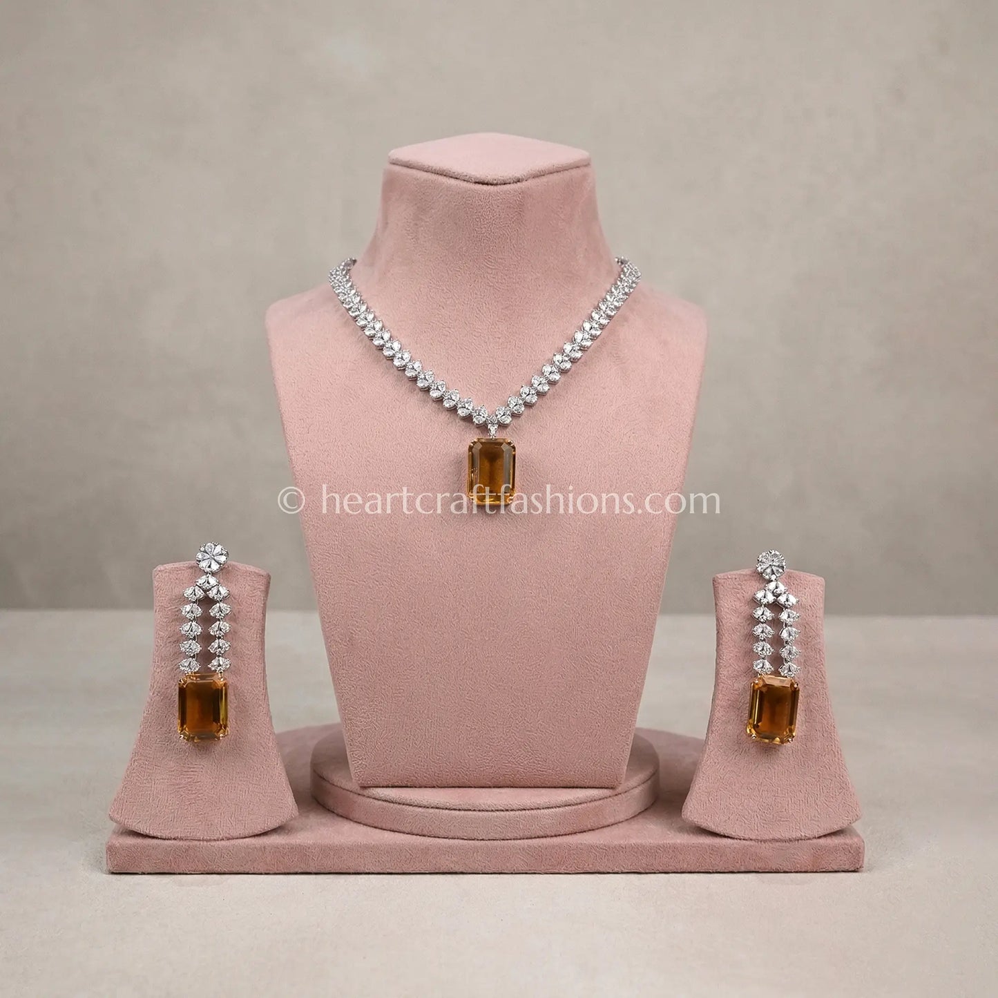 Yellow Citrine Emerald-Cut Solitaire Y-Necklace Set