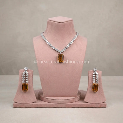 Yellow Citrine Emerald-Cut Solitaire Y-Necklace Set