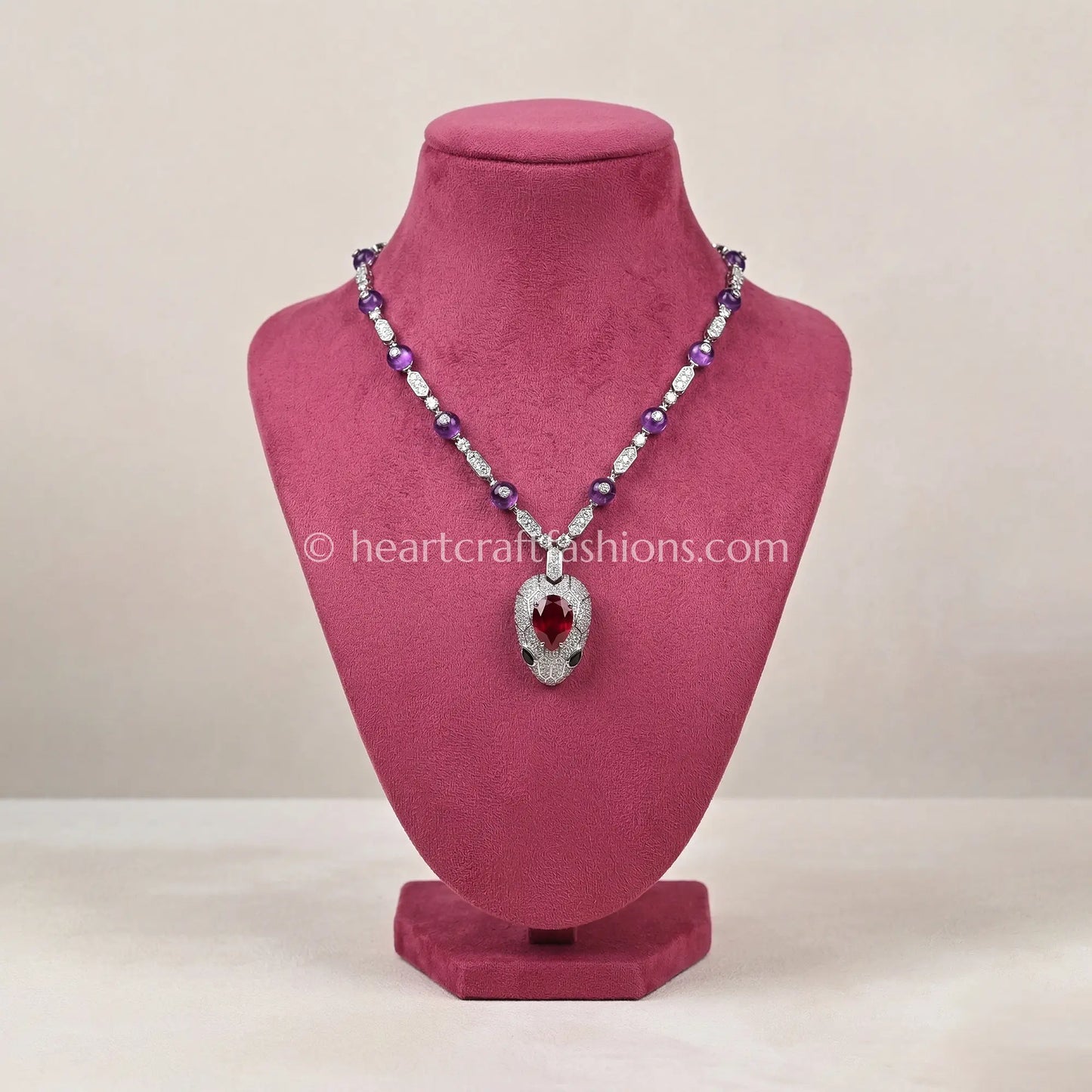 Serpenti Amethyst Bead Chain with Ruby Head Pendant