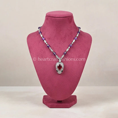 Serpenti Amethyst Bead Chain with Ruby Head Pendant