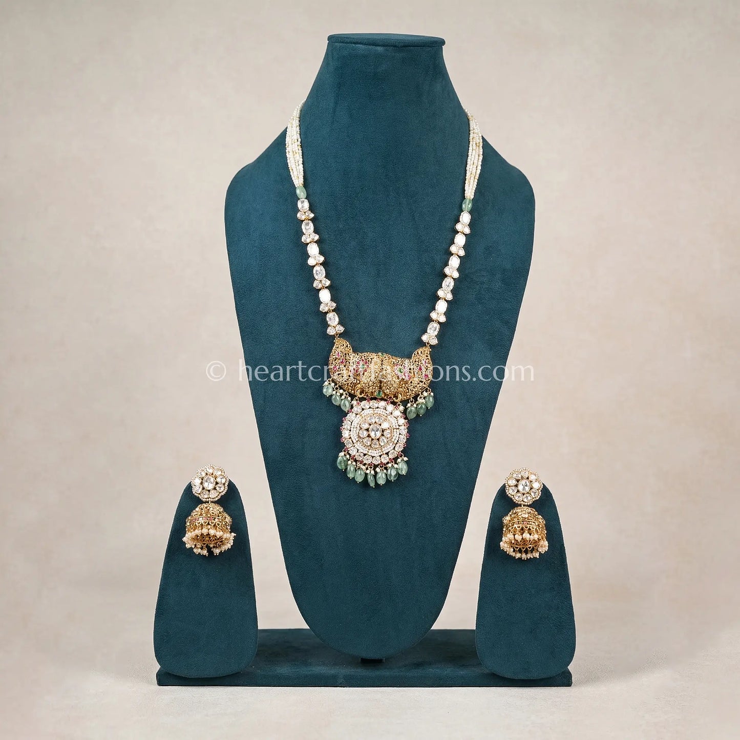 Green Drop Moissanite Rajputana Rani Haar Set