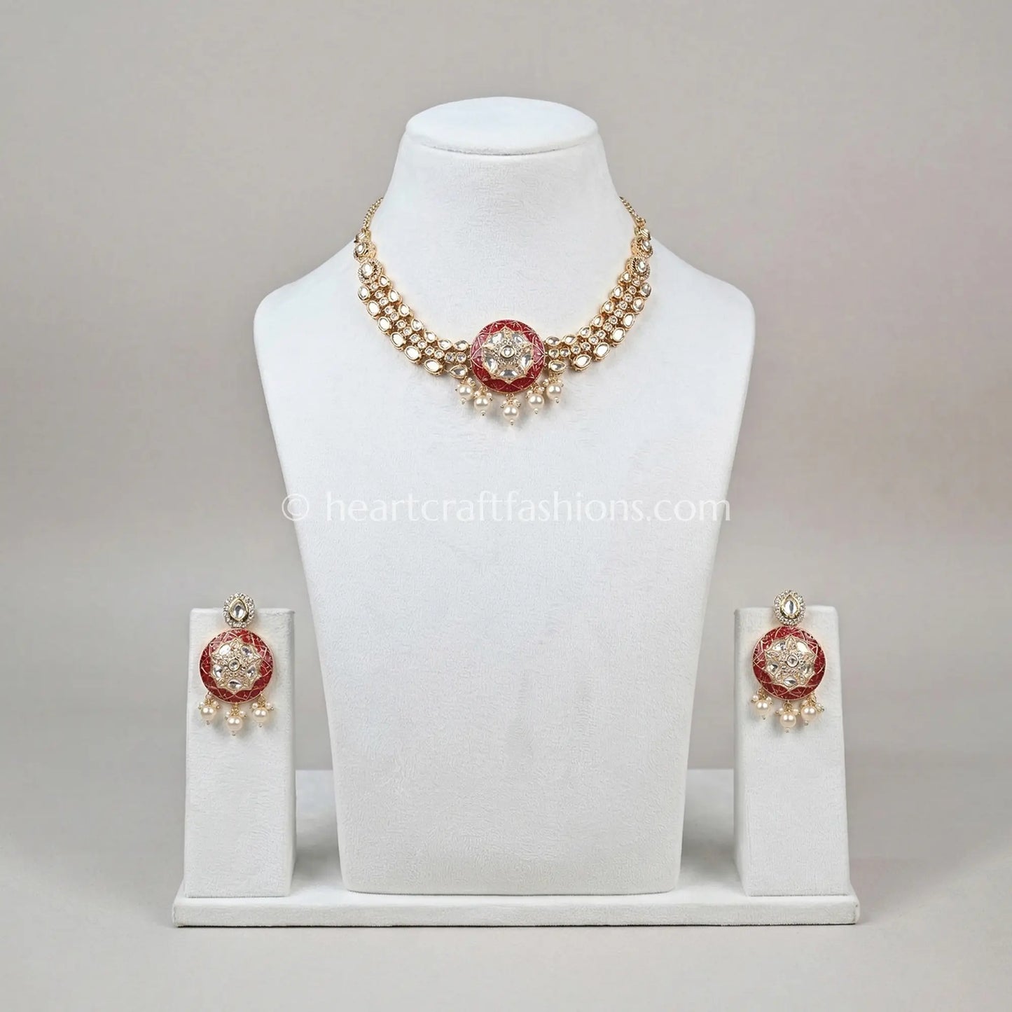Sunehri Ruby Pearl Rajvaadi Kundan Set