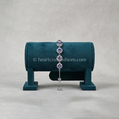 Pure Silver Amethyst Halo Adjustable Bolo Bracelet – Hallmarked