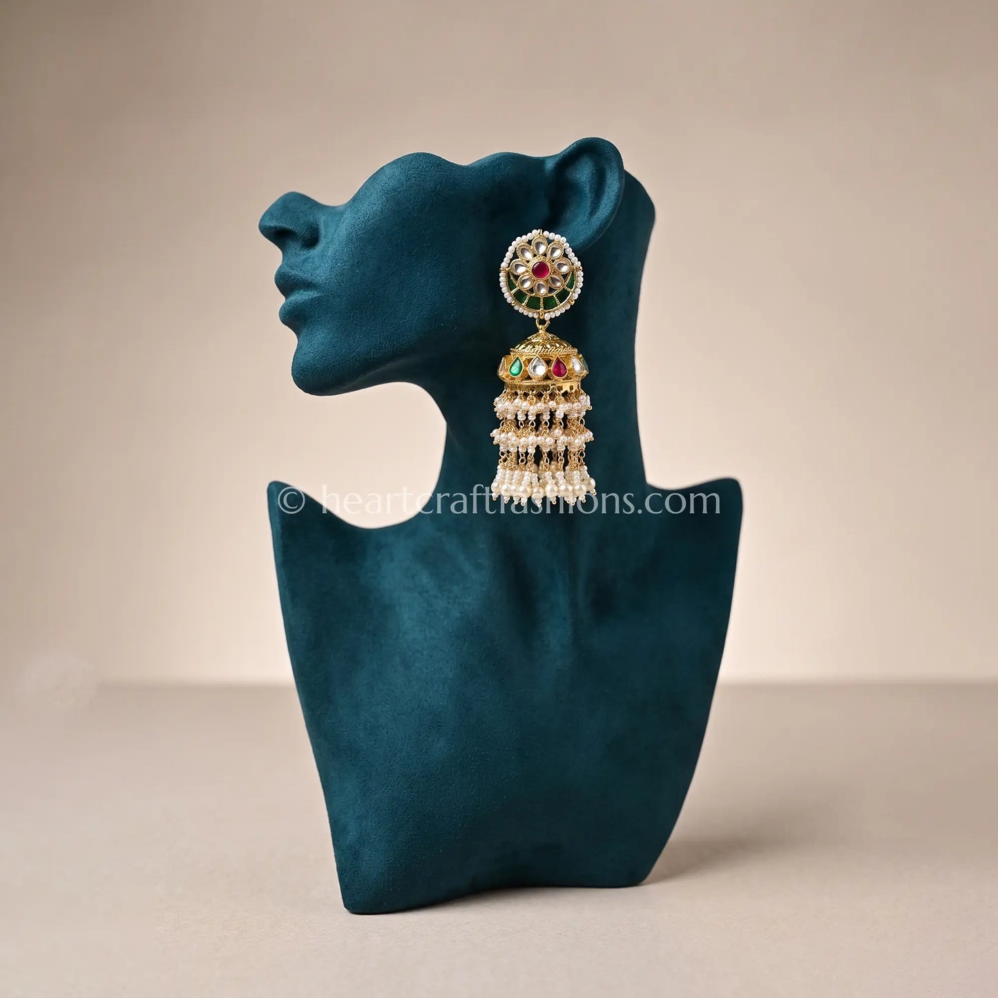 Rajsi Navratna Pachi Kundan Pearl Jhumka