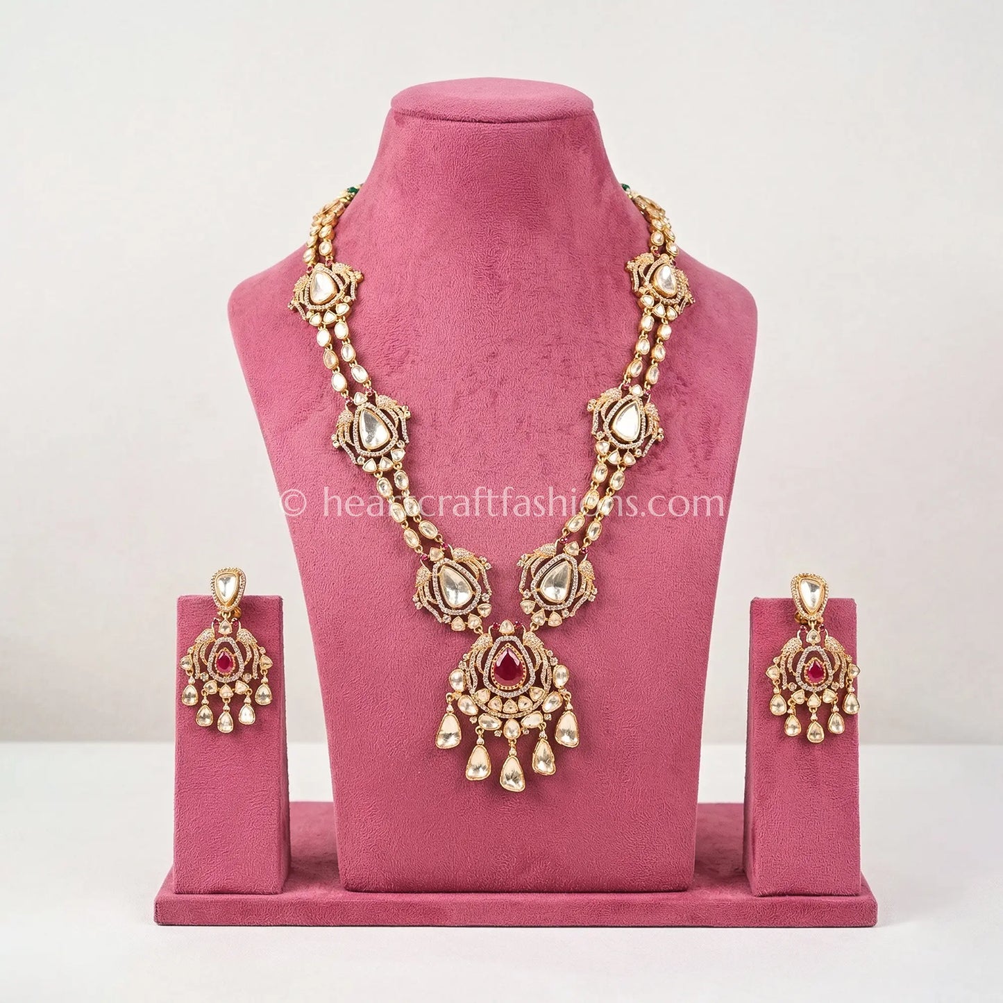 Ruby Red Moissanite Doublet Kundan Necklace Set