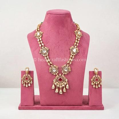 Ruby Red Moissanite Doublet Kundan Necklace Set
