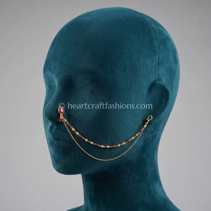 Oval Ruby Heritage Kundan Press Nath with Layered Chain