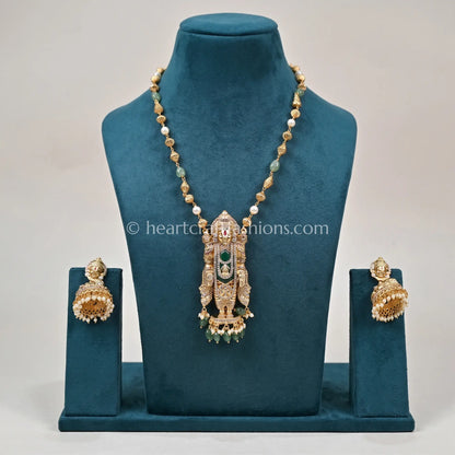 Emerald Balaji Divine Temple Pendant Long Chain Set