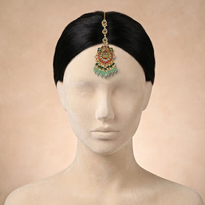 Mint Green Heritage Pachi Kundan Maang Tikka
