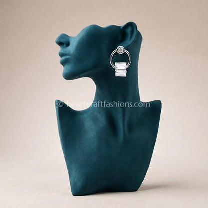 Pure Silver Geometric Baguette Loop Earrings – Hallmarked Silver Finish