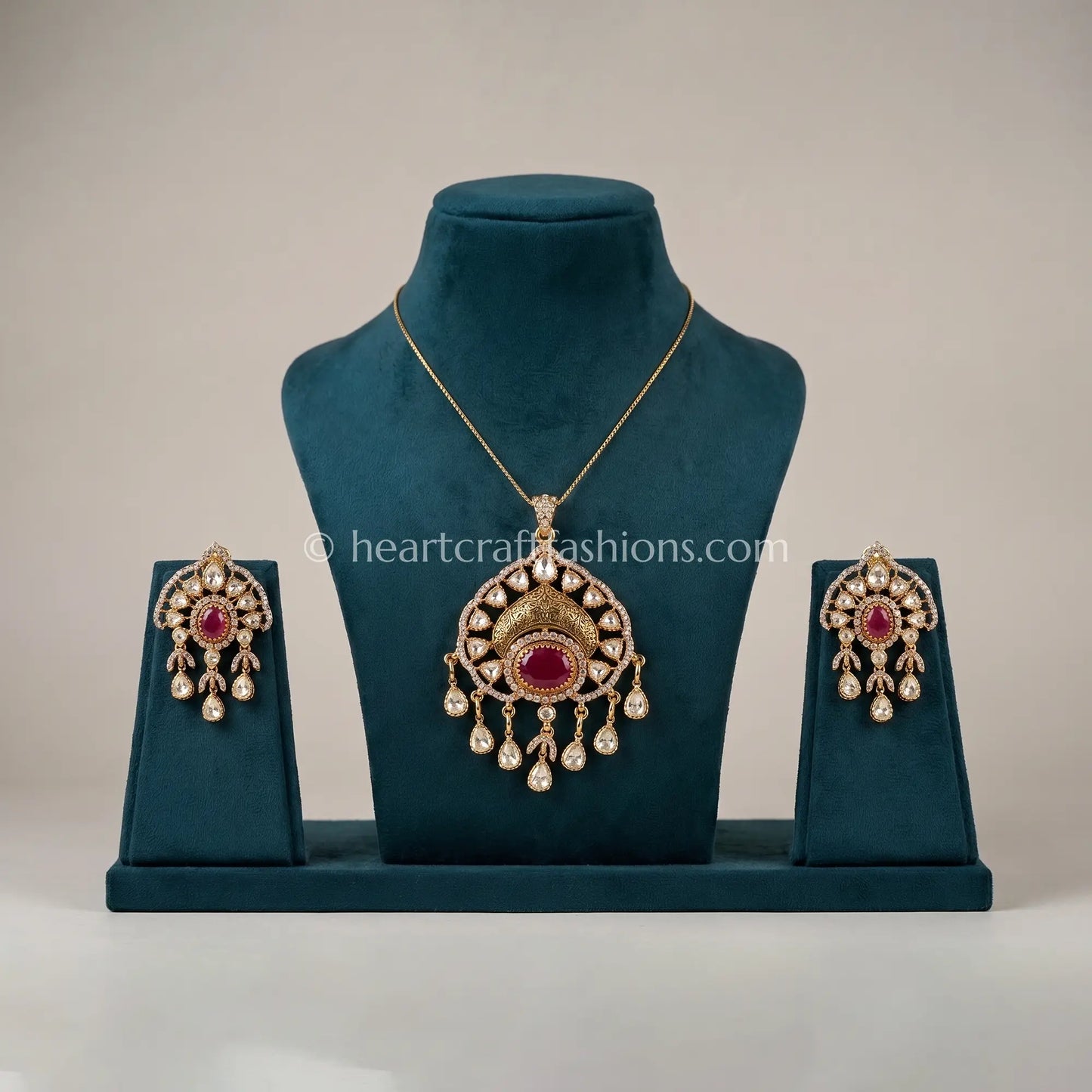 Shahi Ruby Moissanite Pendant Set