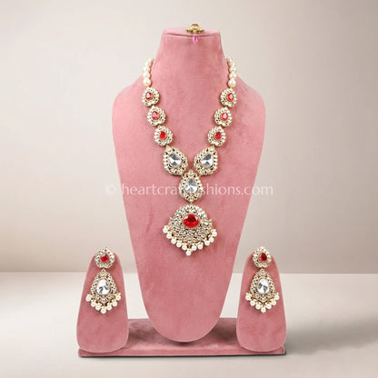 Ruby Red Moissanite Doublet Pearl Necklace Set