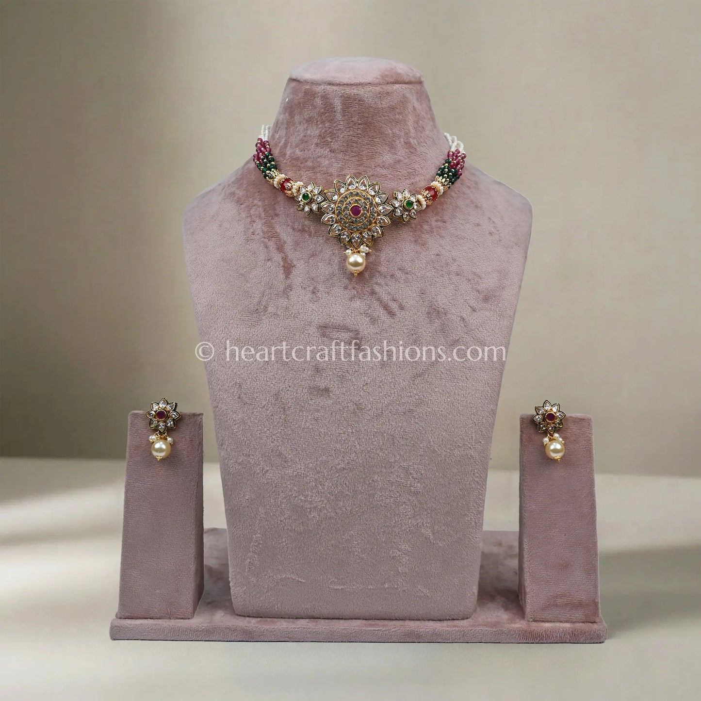 Reversible AD Kundan Navratna Pearl Choker Set