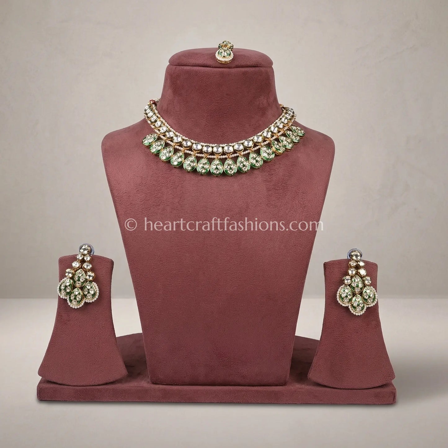AC Kundan Pista Leaf Royal Choker Set