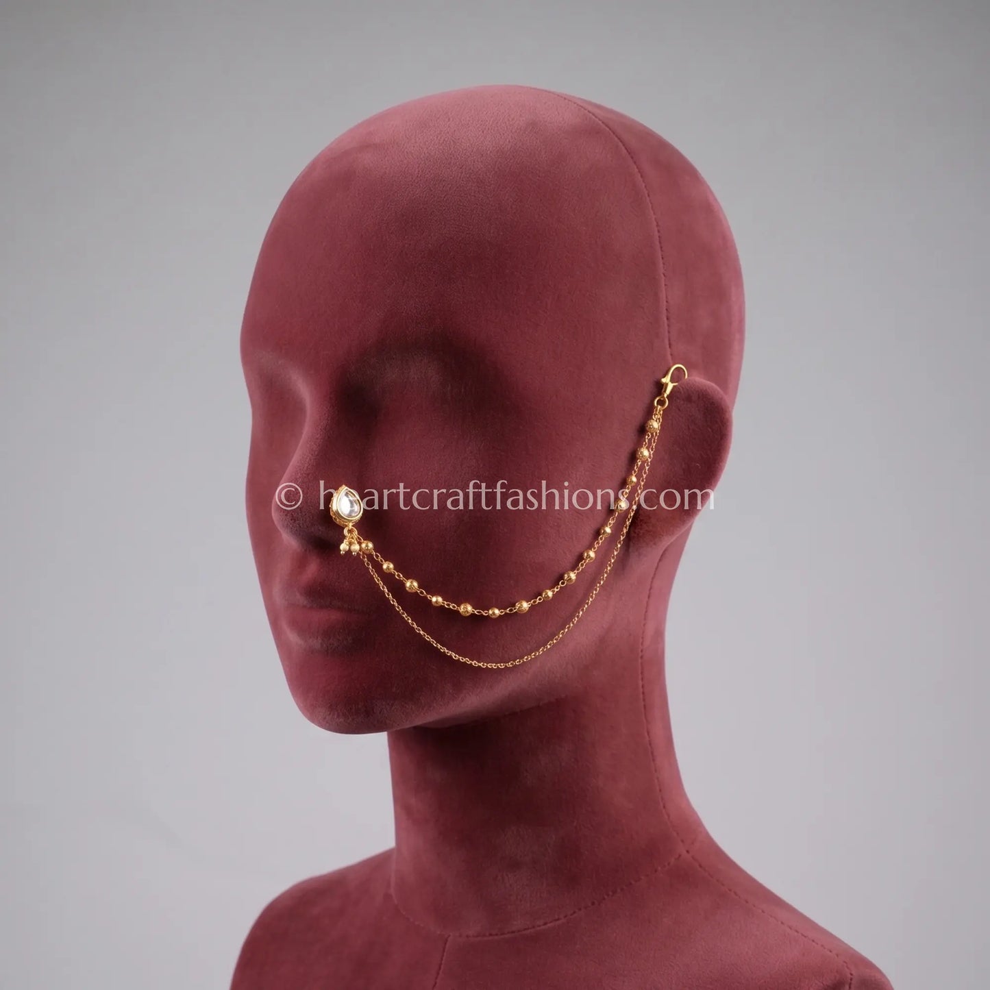Teardrop Clear Heritage Kundan Press Nath with Layered Chain