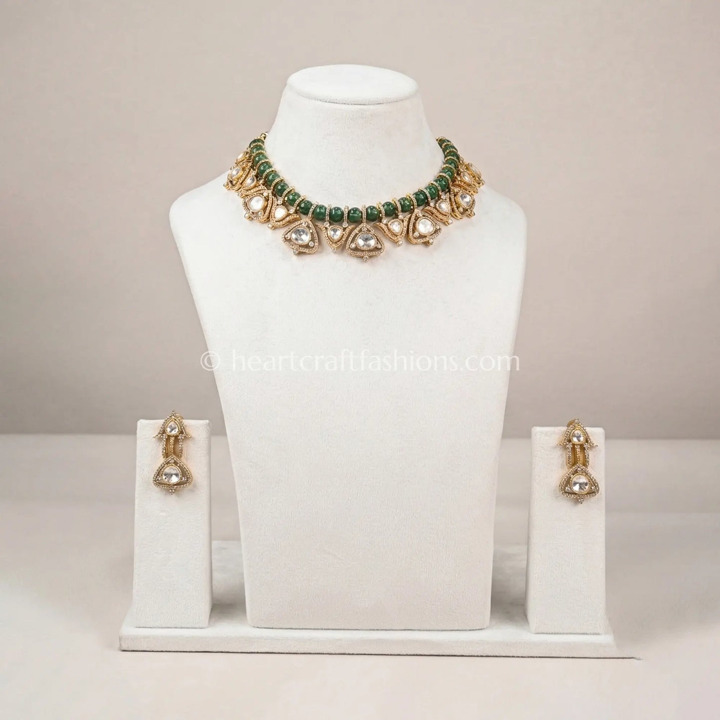 Sunehri Kundan Green Watermelon Stone Royal Choker Set