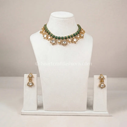 Sunehri Kundan Green Watermelon Stone Royal Choker Set