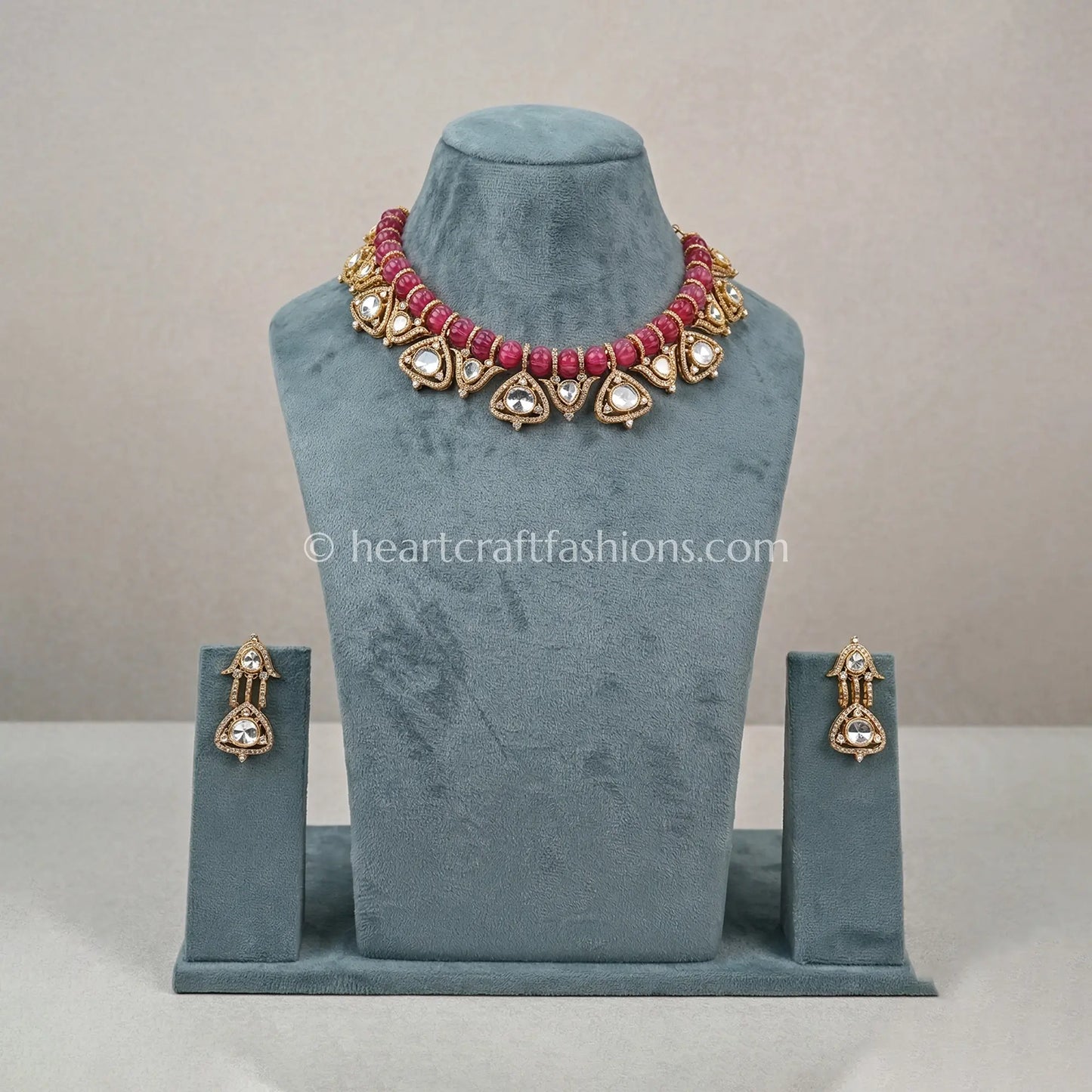 Sunehri Kundan Ruby Watermelon Stone Royal Choker Set