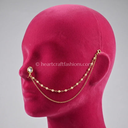 Oval Clear Heritage Kundan Press Nath with Layered Chain