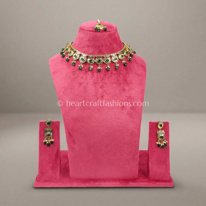 Ahmedabadi Kundan Emerald Drop Royal Choker Set
