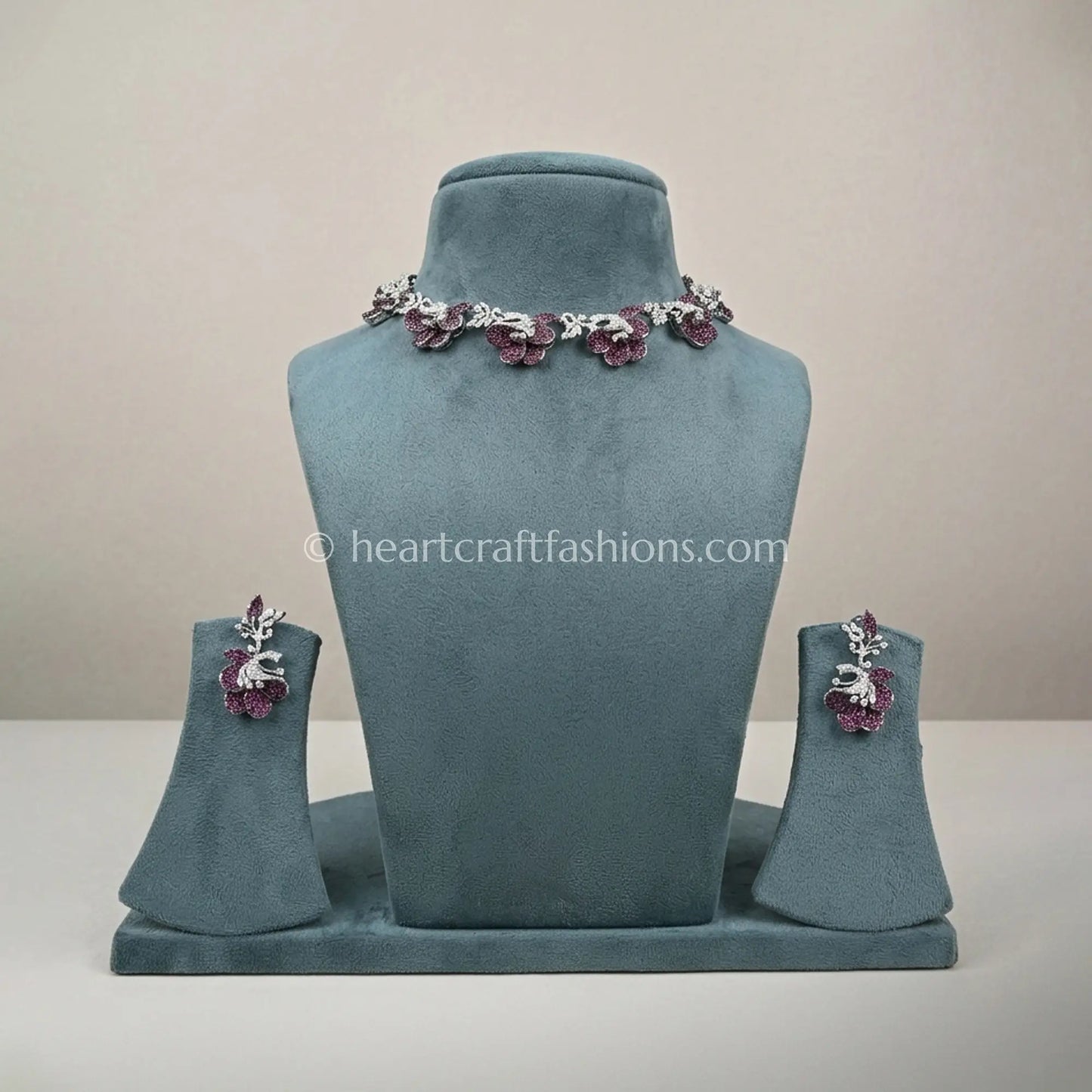 Berry Pink Pave Floral Choker Set