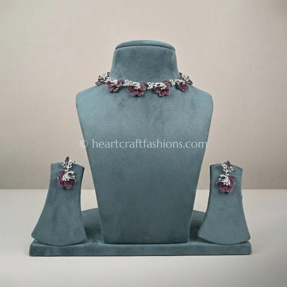 Berry Pink Pave Floral Choker Set