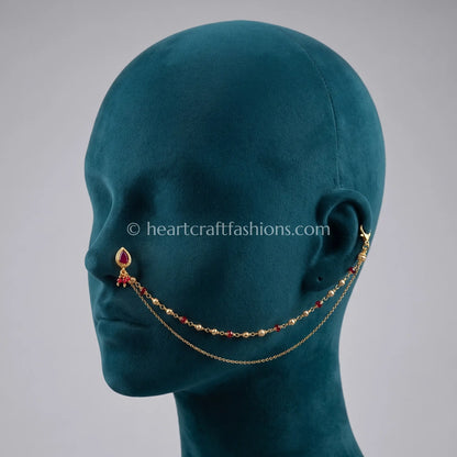 Pear Ruby Heritage Kundan Press Nath with Layered Chain