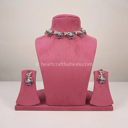 Lavender Purple Pave Floral Choker Set