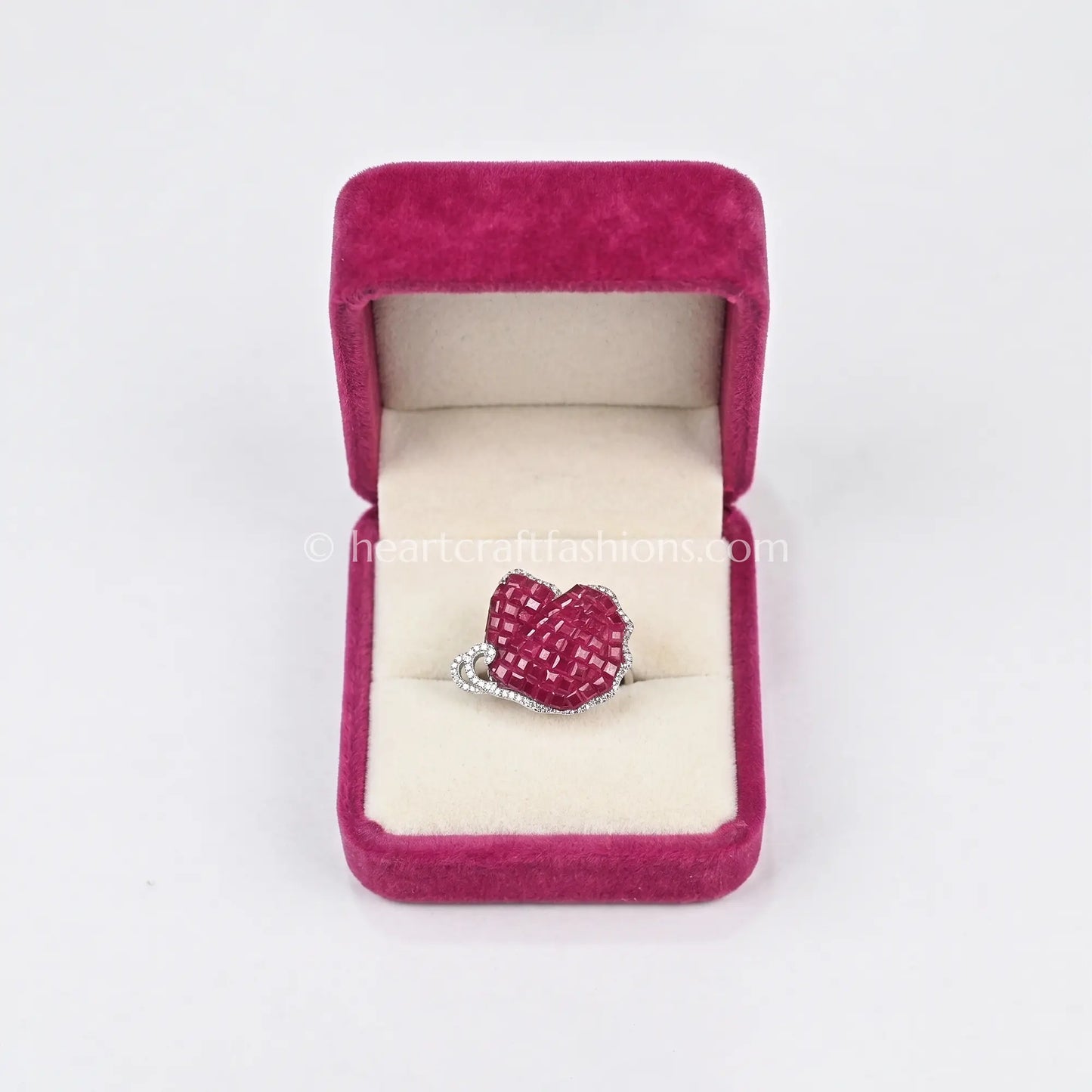 Pure Silver Ruby Red Invisible-Cut Butterfly Statement Ring – Hallmarked