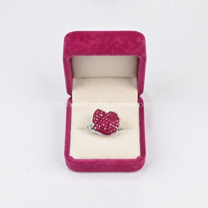 Pure Silver Ruby Red Invisible-Cut Butterfly Statement Ring – Hallmarked
