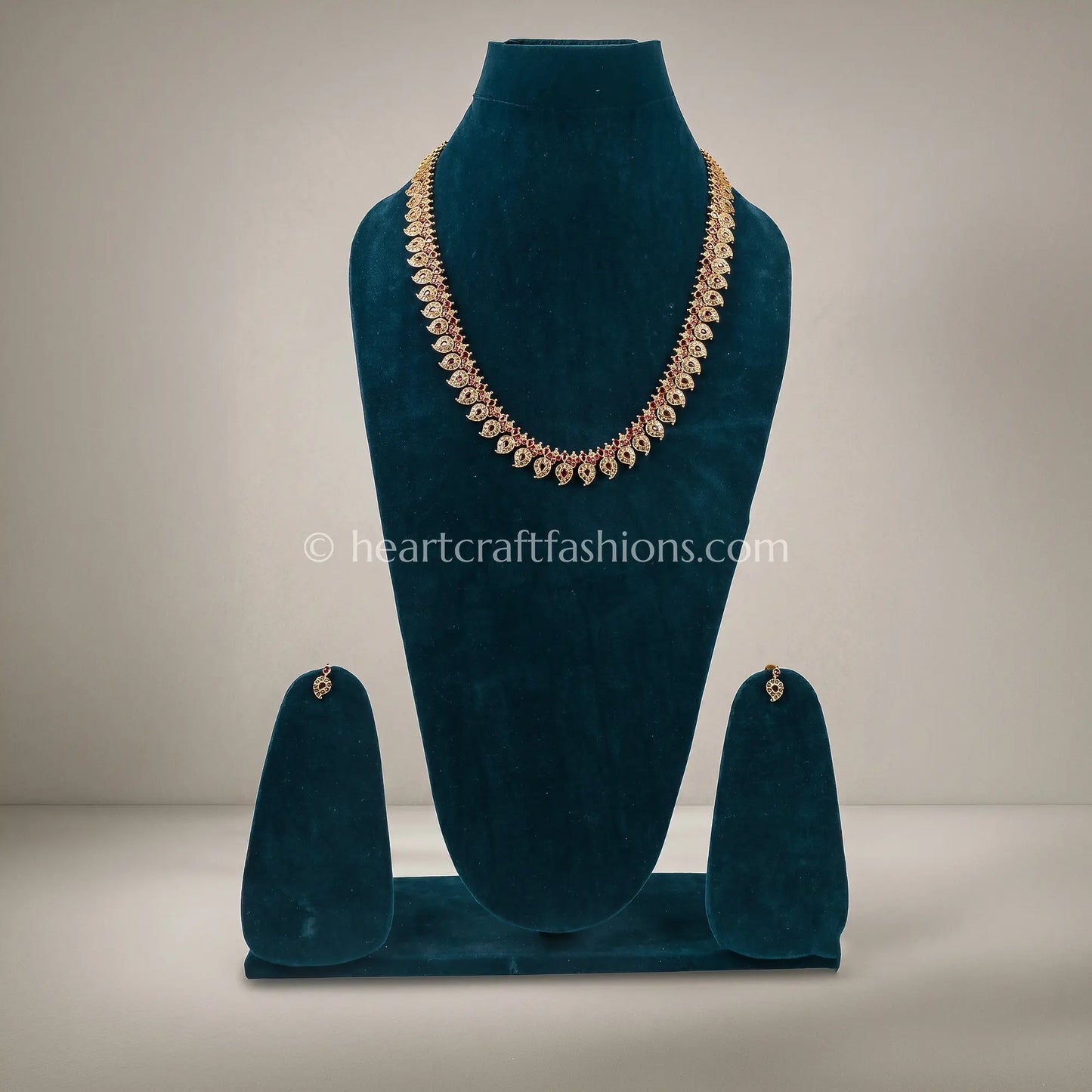 Ruby Pink Kemp Stone South Indian Necklace Set