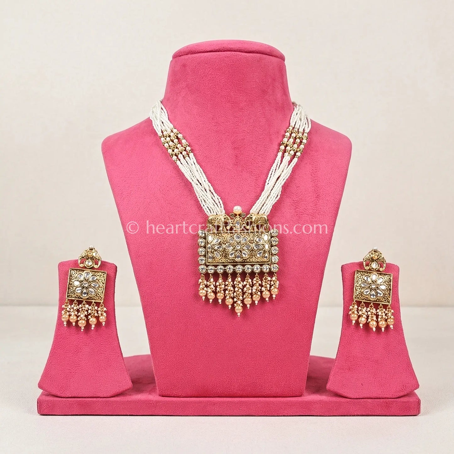 Rajputana Kundan Elephant Motif Pearl Necklace Set