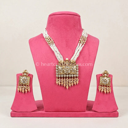 Rajputana Kundan Elephant Motif Pearl Necklace Set