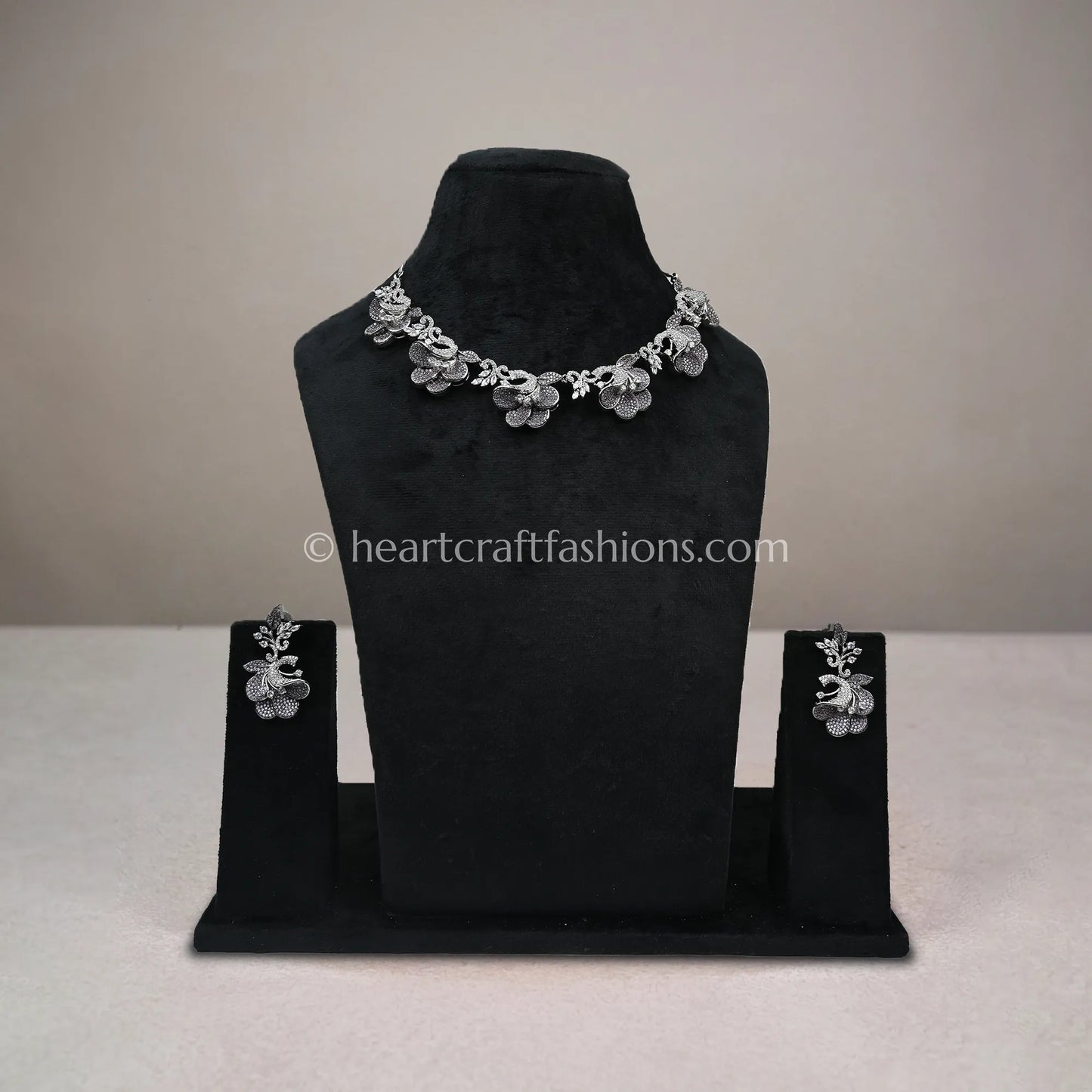 Smokey Black Pave Floral Choker Set