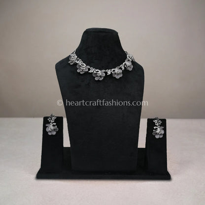 Smokey Black Pave Floral Choker Set