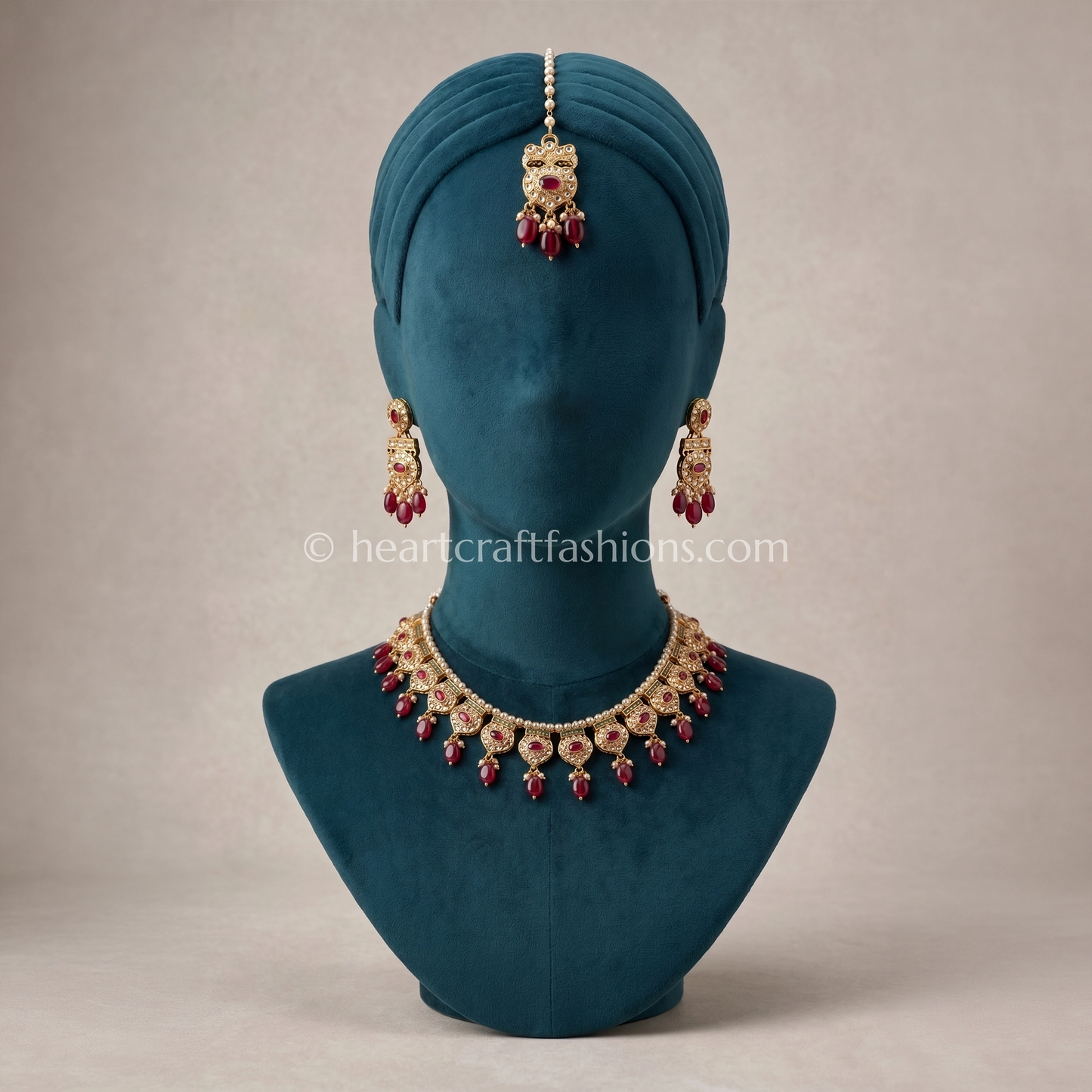 Ahmedabadi Kundan Ruby Drop Royal Choker