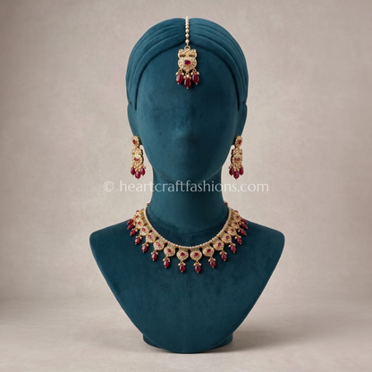 Ahmedabadi Kundan Ruby Drop Royal Choker