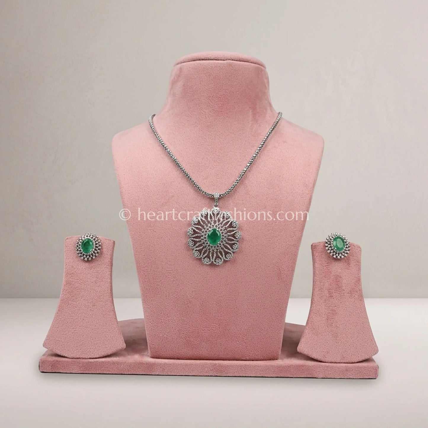 Emerald Medallion Statement Pendant Set