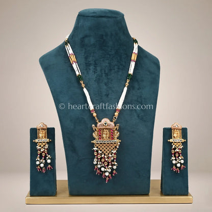 Heritage Radha Krishna Shield Pendant Multi-Strand Pearl Set