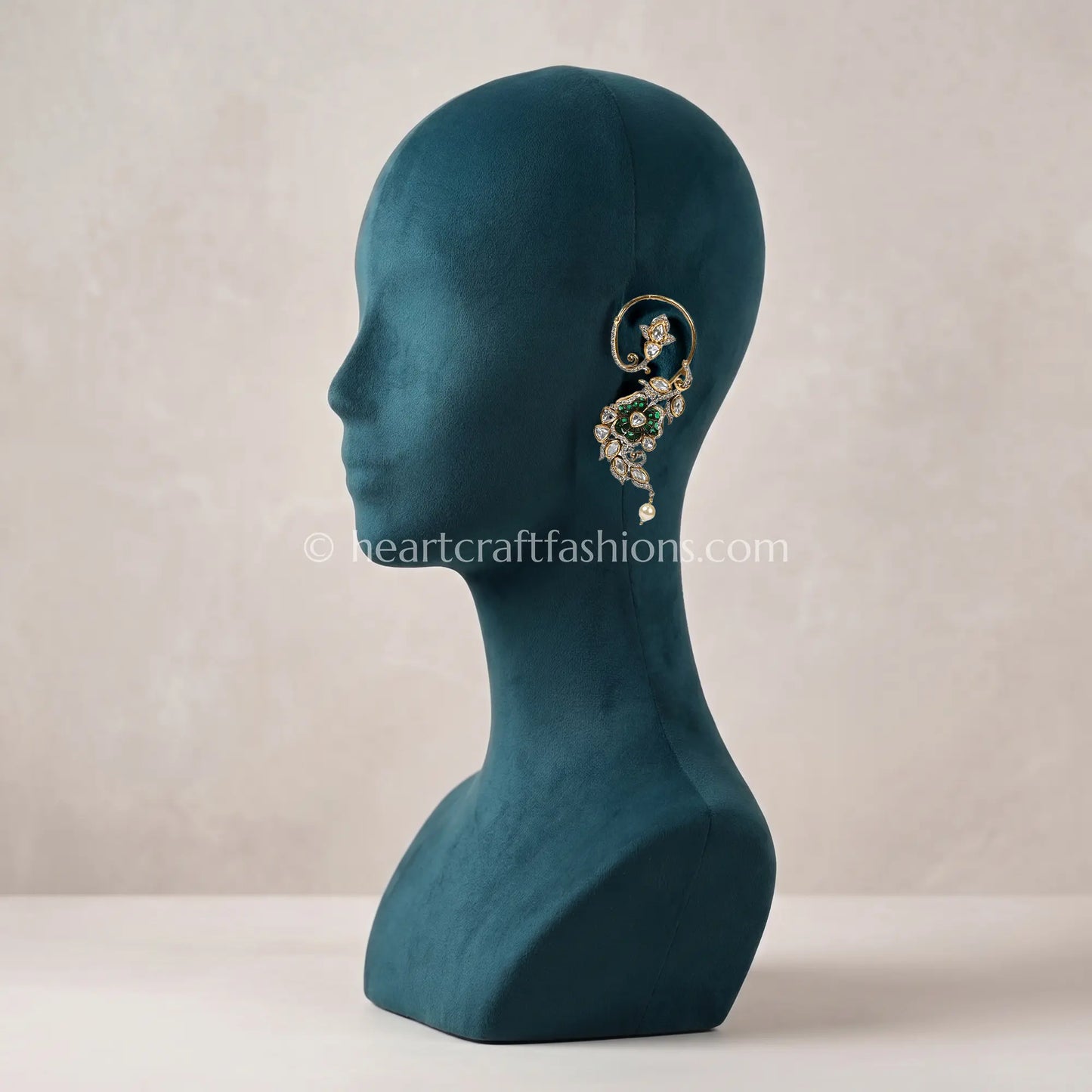 Sunehri Emerald Floral Kundan Ear Cuffs