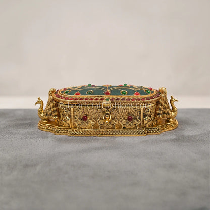 Royal Peacock Sindoor Box (Green Enamel)