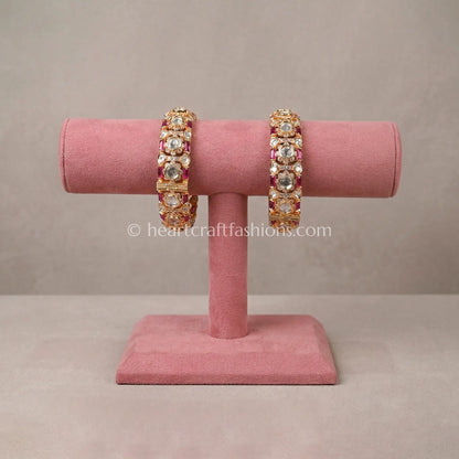 Ruby Sunehri Kundan Rectangle Bangles