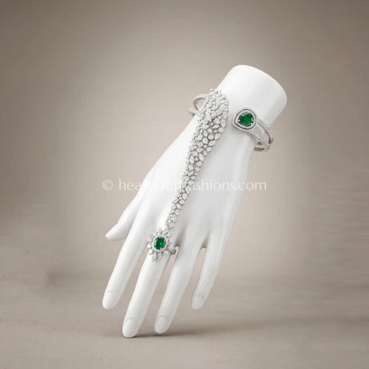 Emerald Teardrop & Lattice Hathphool (Hand Harness)