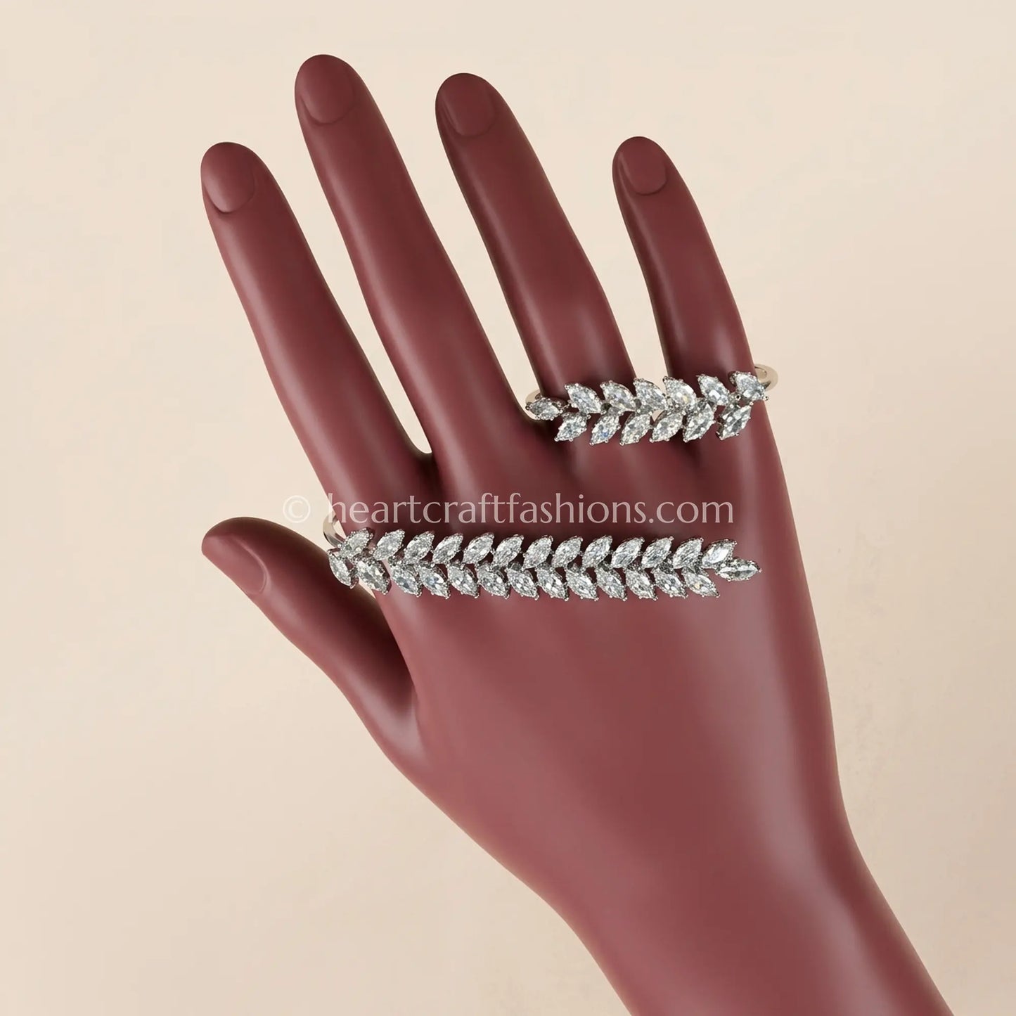 Dual Leaf Vine Zircon Palm Cuff / Handcuff