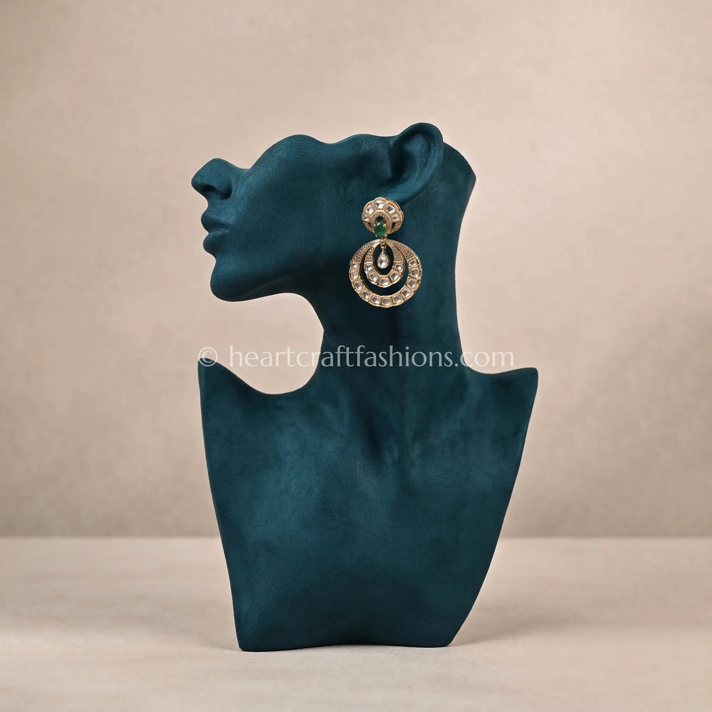 Meher Emerald Pachi Kundan Chandbali Earrings