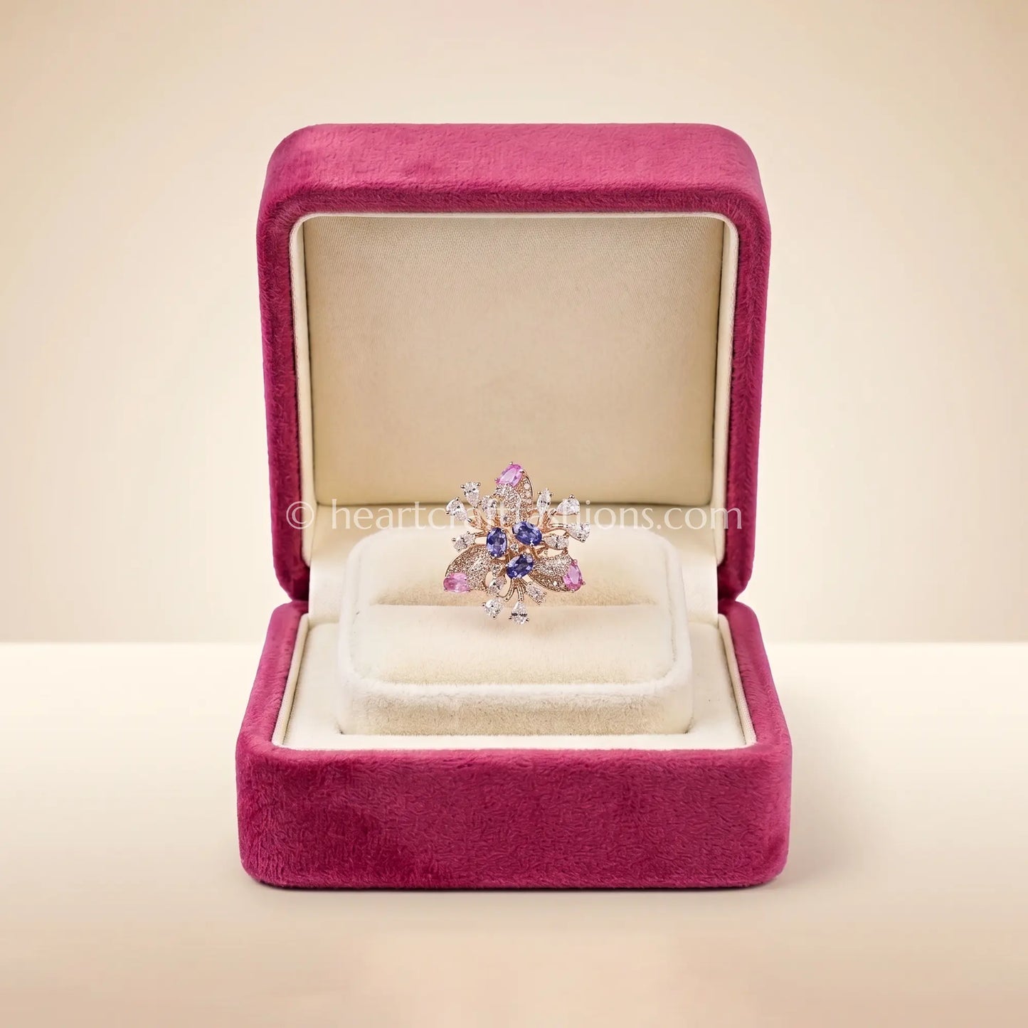 Sapphire Bloom Zircon Cocktail Ring