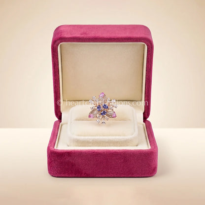 Sapphire Bloom Zircon Cocktail Ring