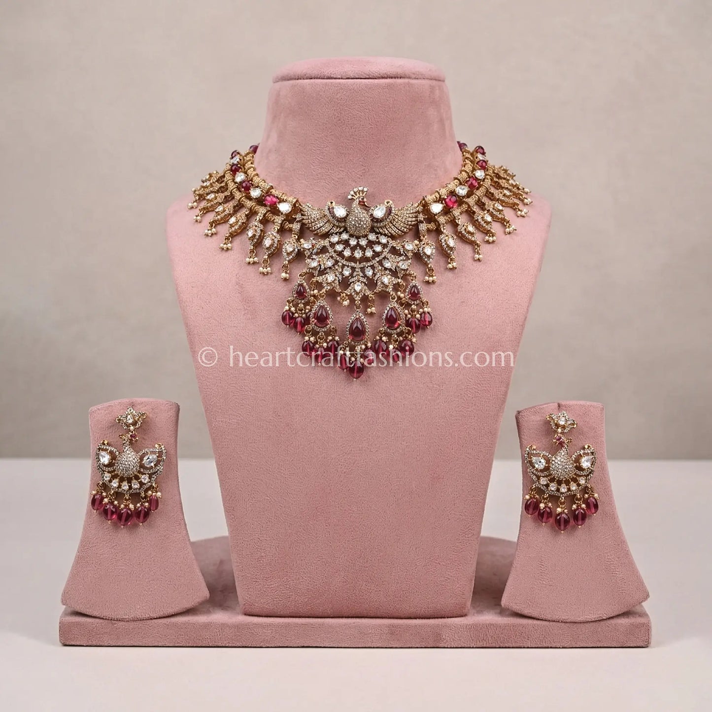 Royal Moissanite CZ Ruby Peacock Statement Choker